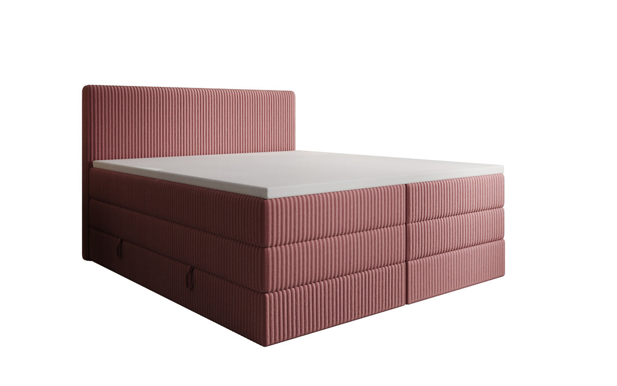 Boxspringbed Kubo King in Ribstof met opbergruimte