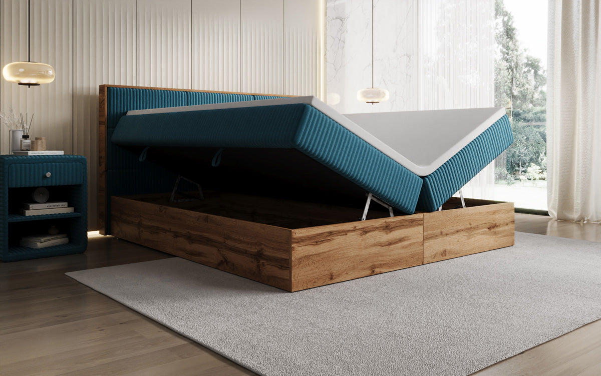 Boxspringbett Timber Panel in Cord mit Stauraum