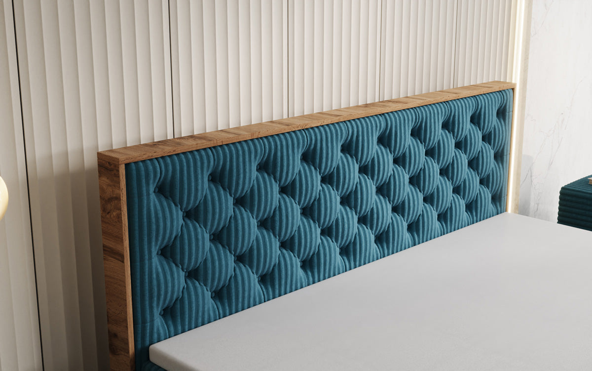 Boxspringbed Timber Chester in Ribstof met opbergruimte