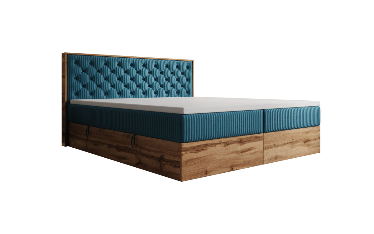 Boxspringbed Timber Chester in Ribstof met opbergruimte