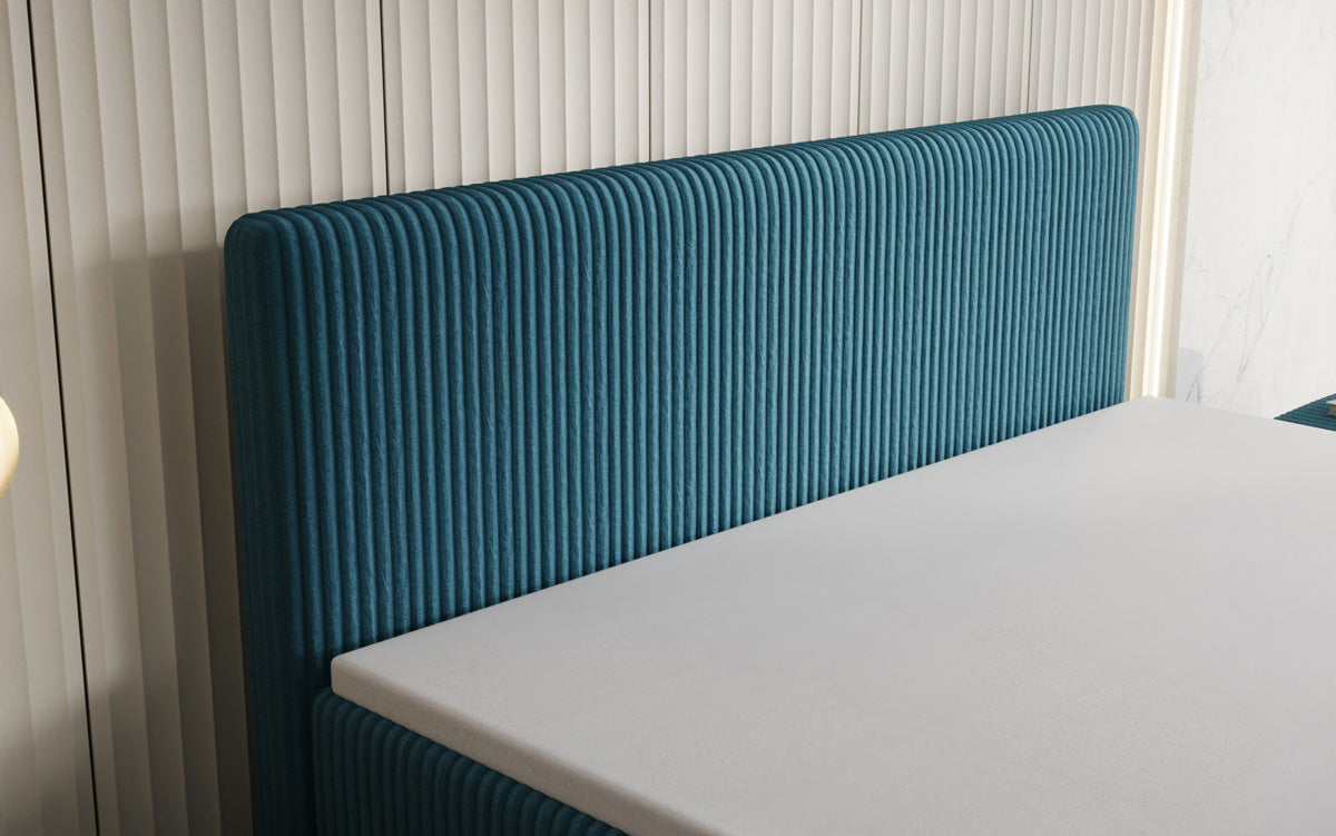 Boxspringbed Kubo King in Ribstof met opbergruimte