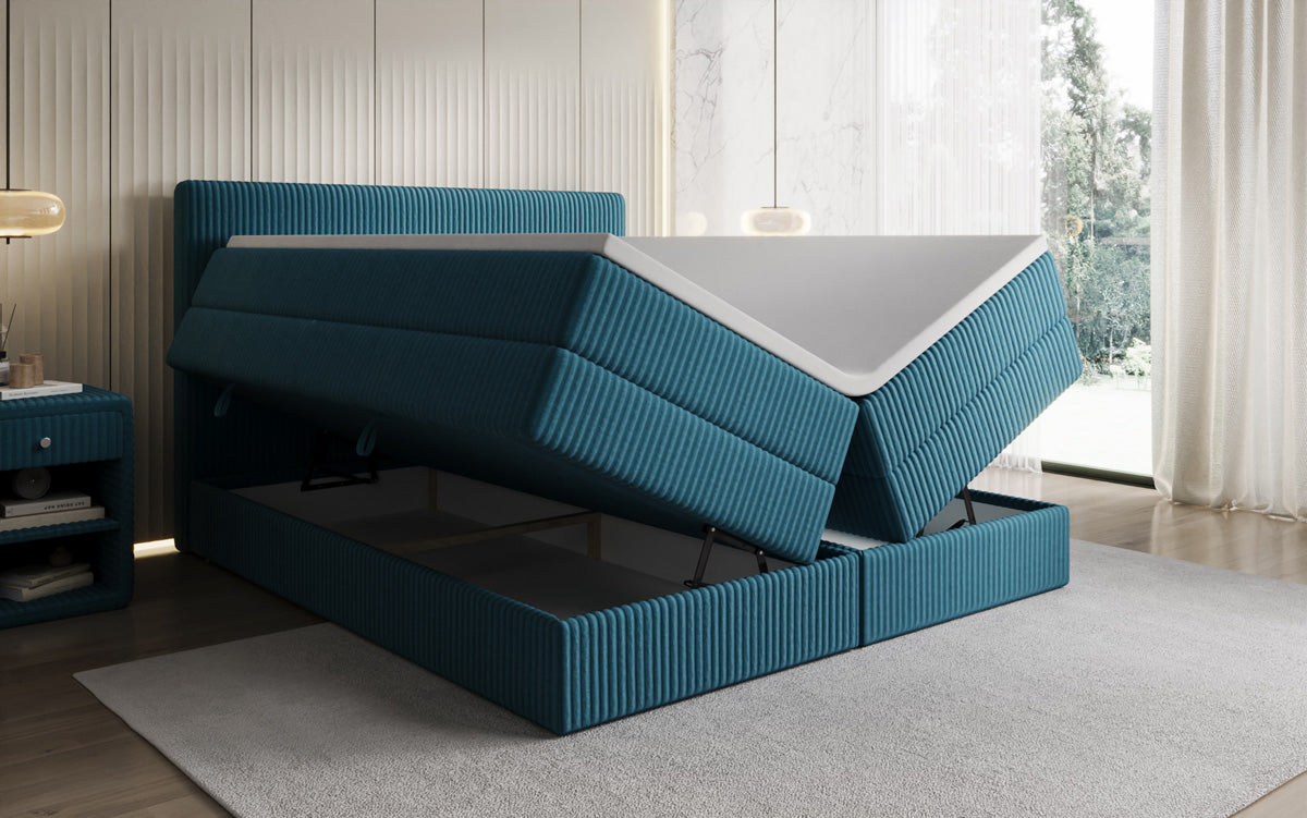 Boxspringbed Kubo King in Ribstof met opbergruimte