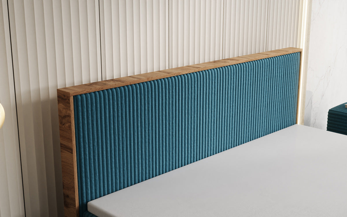 Boxspringbed Timber in Ribstof met opbergruimte