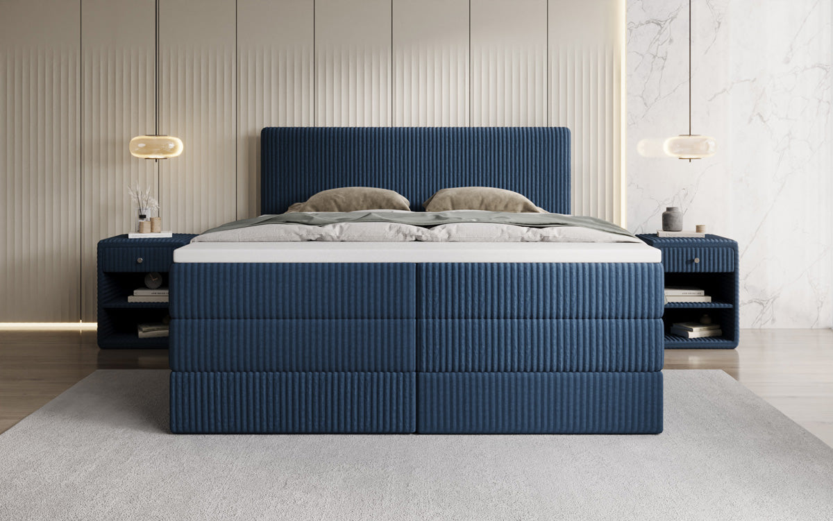Boxspringbed Kubo King in Ribstof met opbergruimte