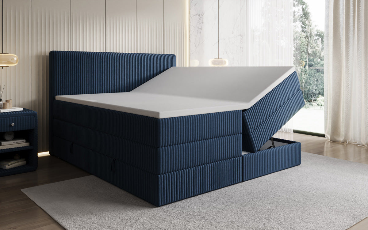 Boxspringbed Kubo King in Ribstof met opbergruimte