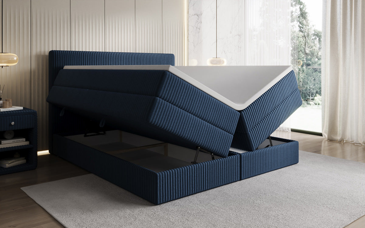 Boxspringbed Kubo King in Ribstof met opbergruimte