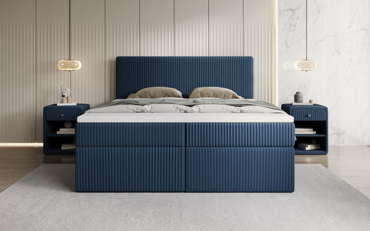 Boxspringbed Kubo in Ribstof met opbergruimte