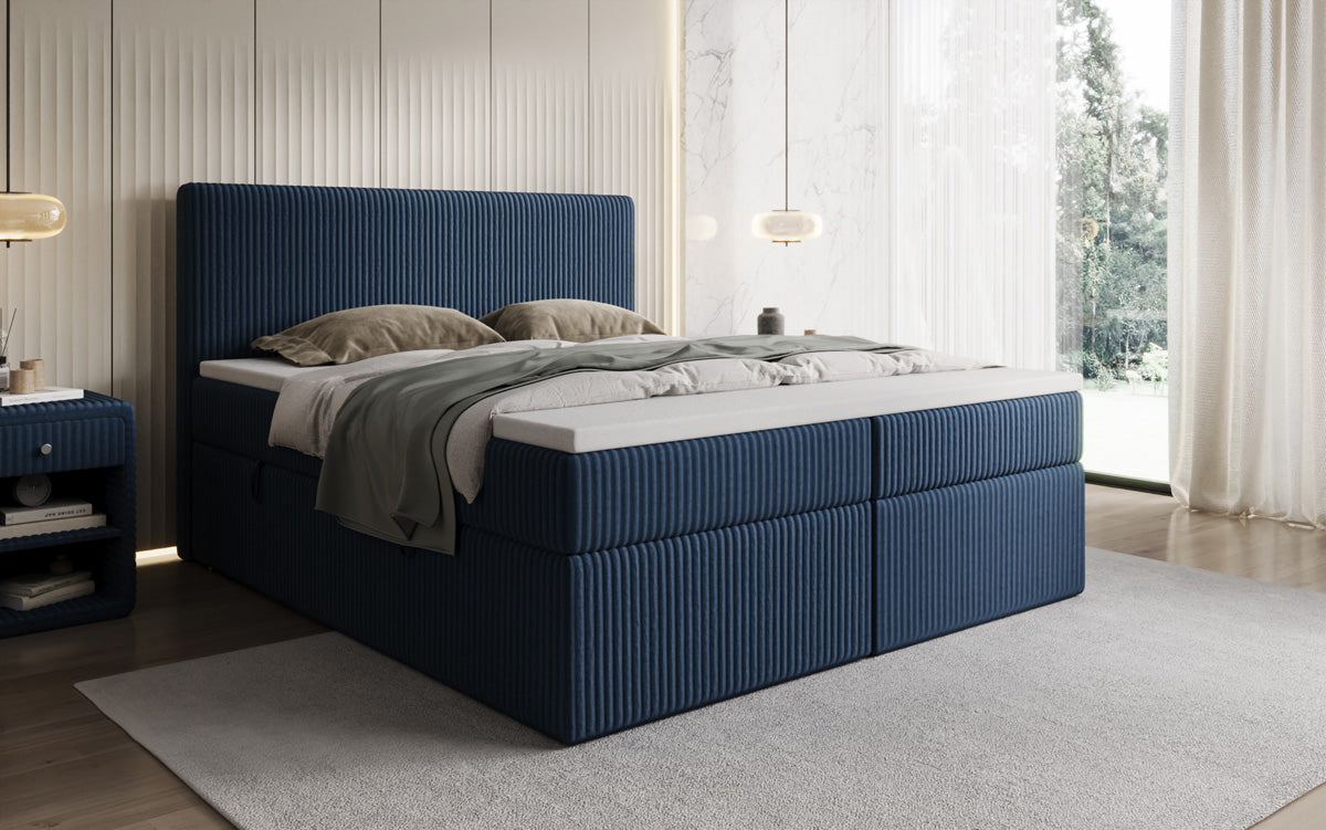 Boxspringbed Kubo in Ribstof met opbergruimte
