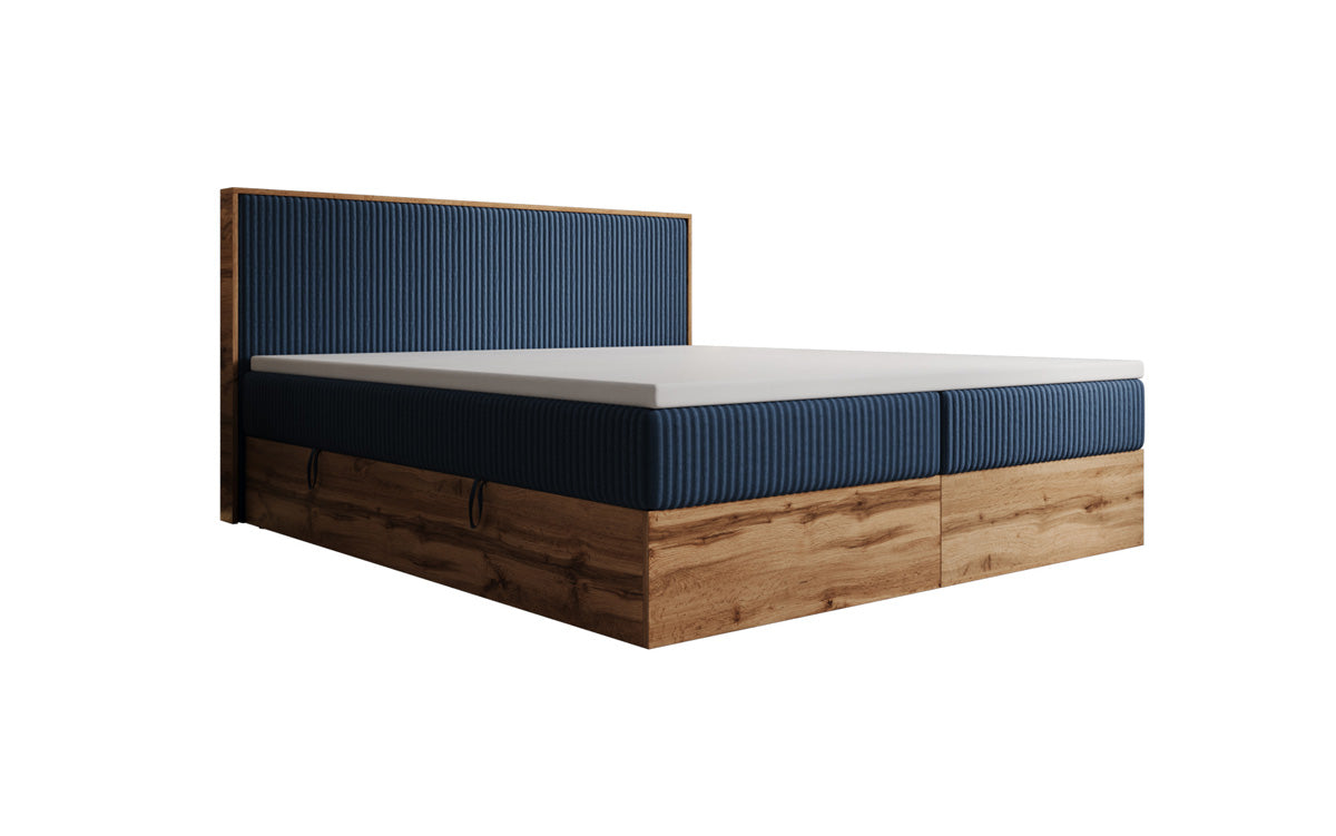 Boxspringbed Timber in Ribstof met opbergruimte