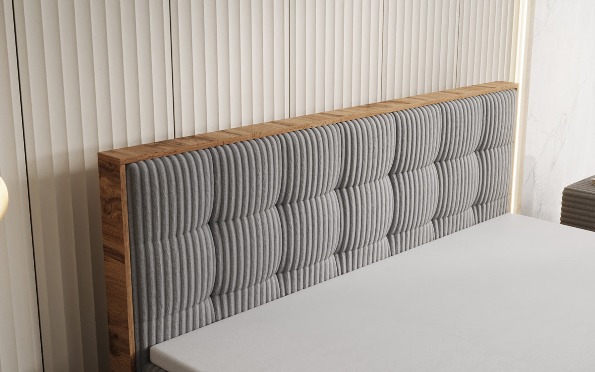 Boxspringbed Timber Quad in Ribstof met opbergruimte