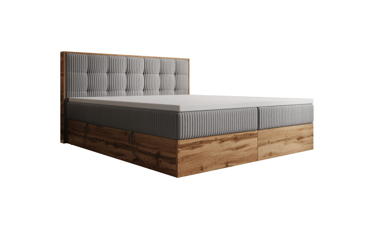 Boxspringbed Timber Quad in Ribstof met opbergruimte