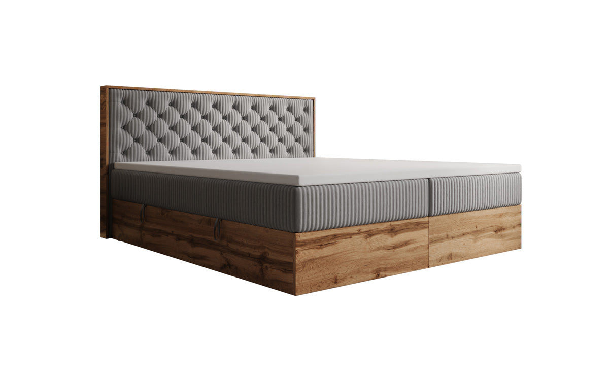 Boxspringbed Timber Chester in Ribstof met opbergruimte