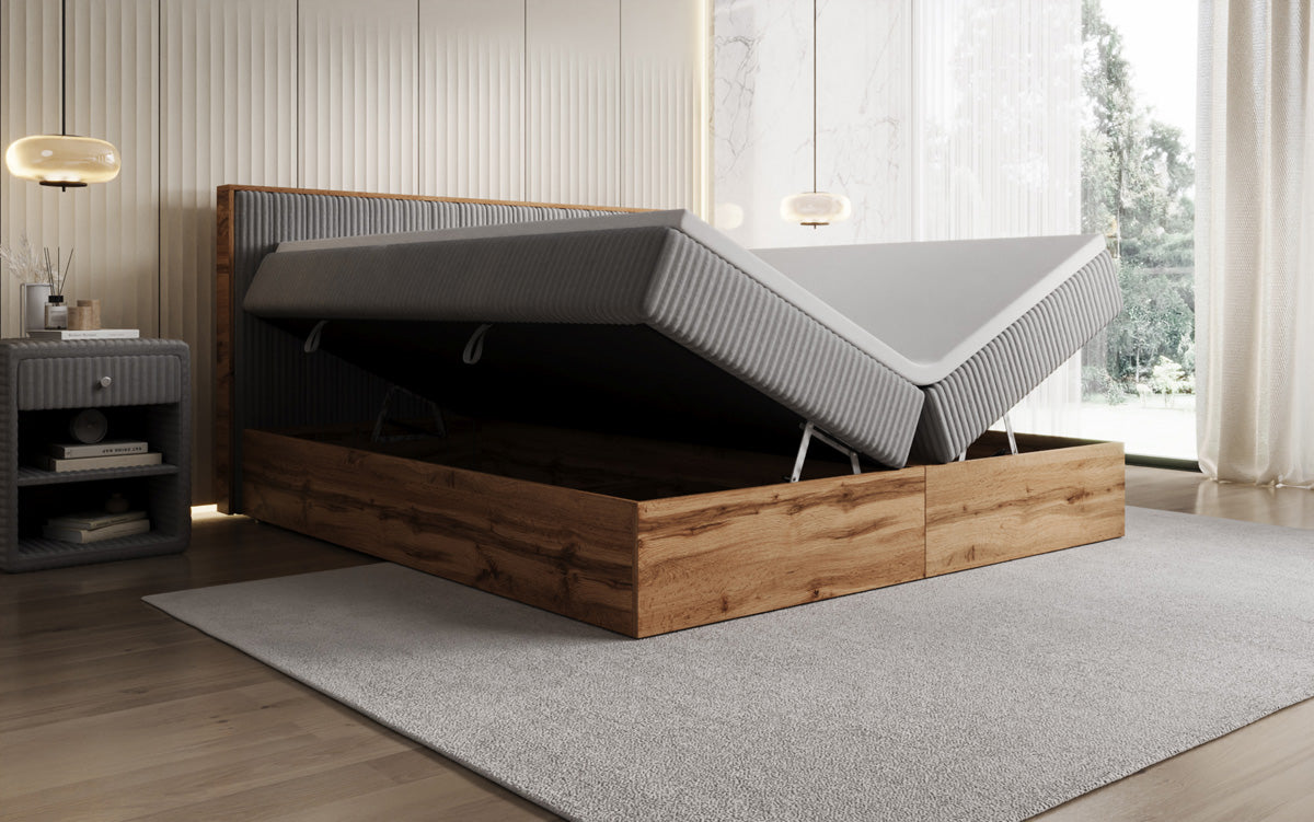 Boxspringbett Timber Line in Cord mit Stauraum