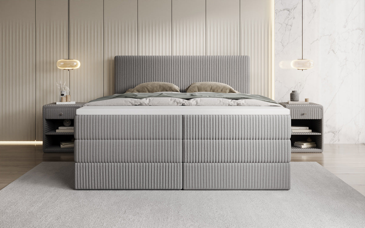Boxspringbed Kubo King in Ribstof met opbergruimte