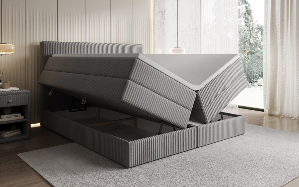 Boxspringbed Kubo King in Ribstof met opbergruimte