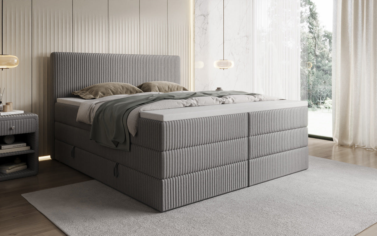 Boxspringbed Kubo King in Ribstof met opbergruimte