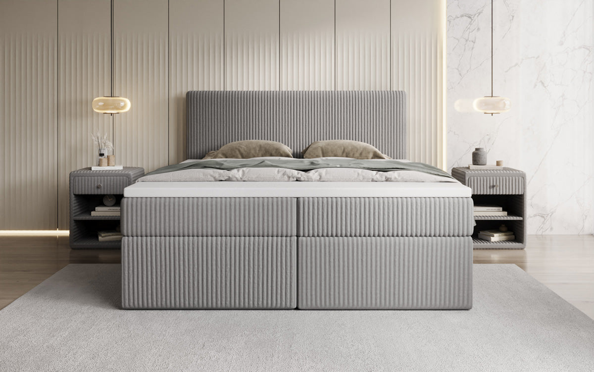 Boxspringbed Kubo in Ribstof met opbergruimte