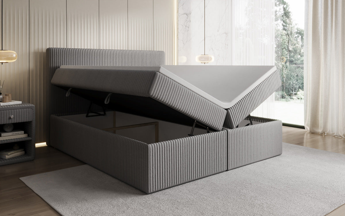 Boxspringbed Kubo in Ribstof met opbergruimte