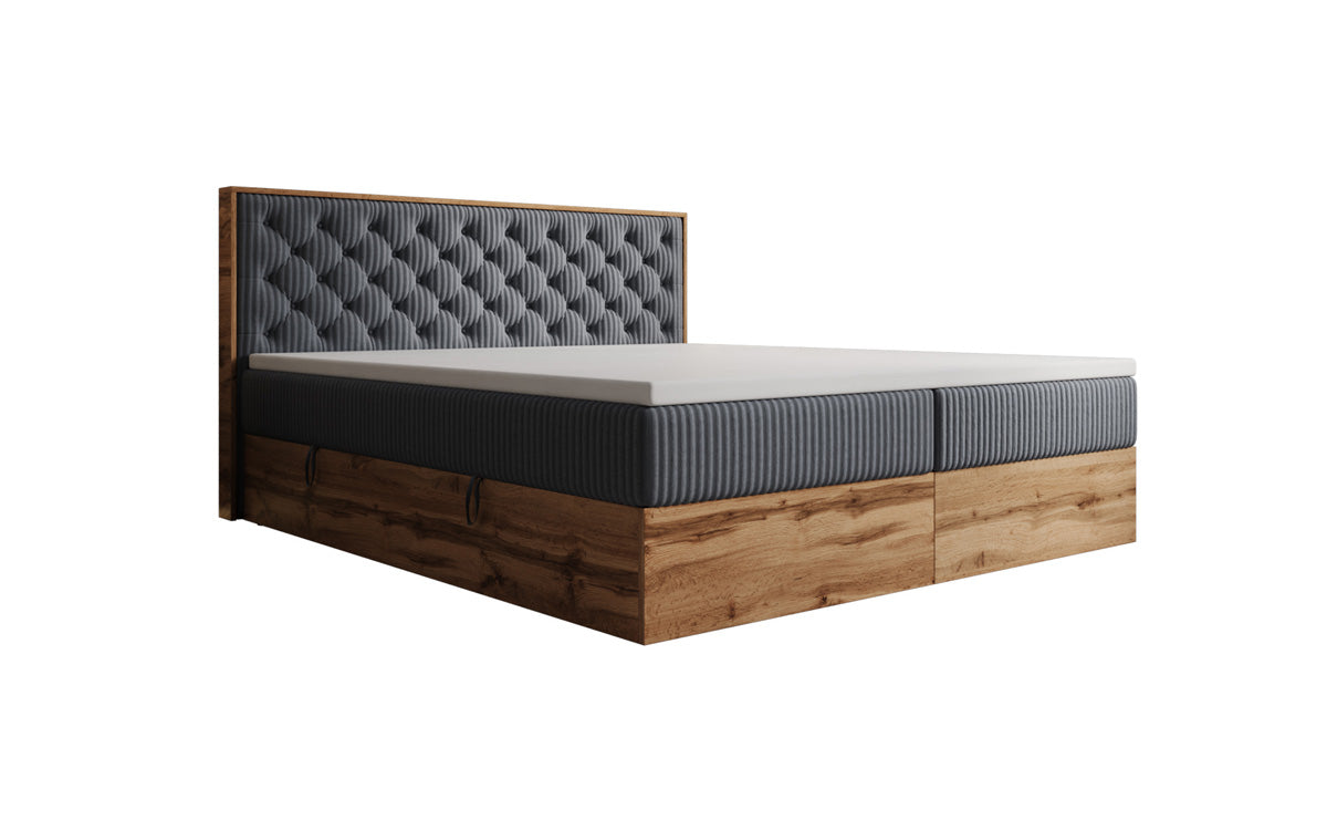 Boxspringbed Timber Chester in Ribstof met opbergruimte