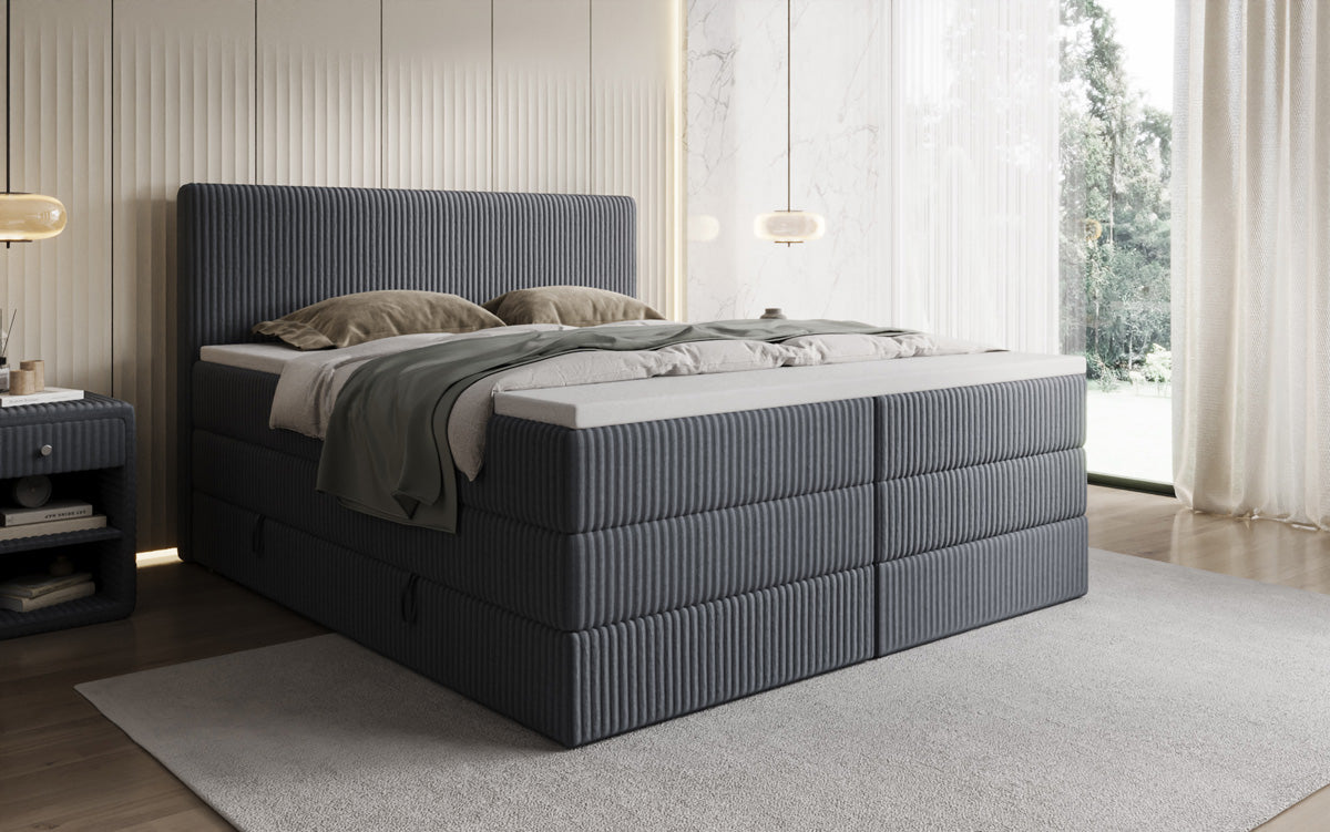 Boxspringbed Kubo King in Ribstof met opbergruimte