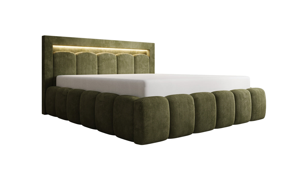 Designer gestoffeerd bed Lume in Ribstof met opbergruimte en RGB-verlichting