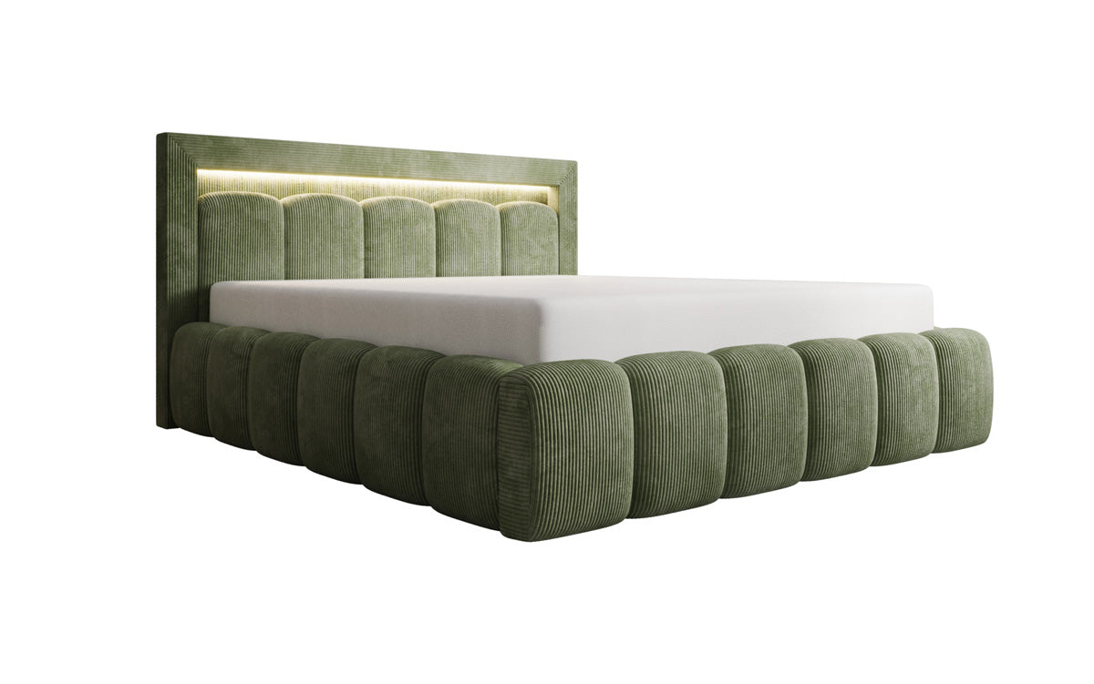 Designer gestoffeerd bed Lume in Ribstof met opbergruimte en RGB-verlichting