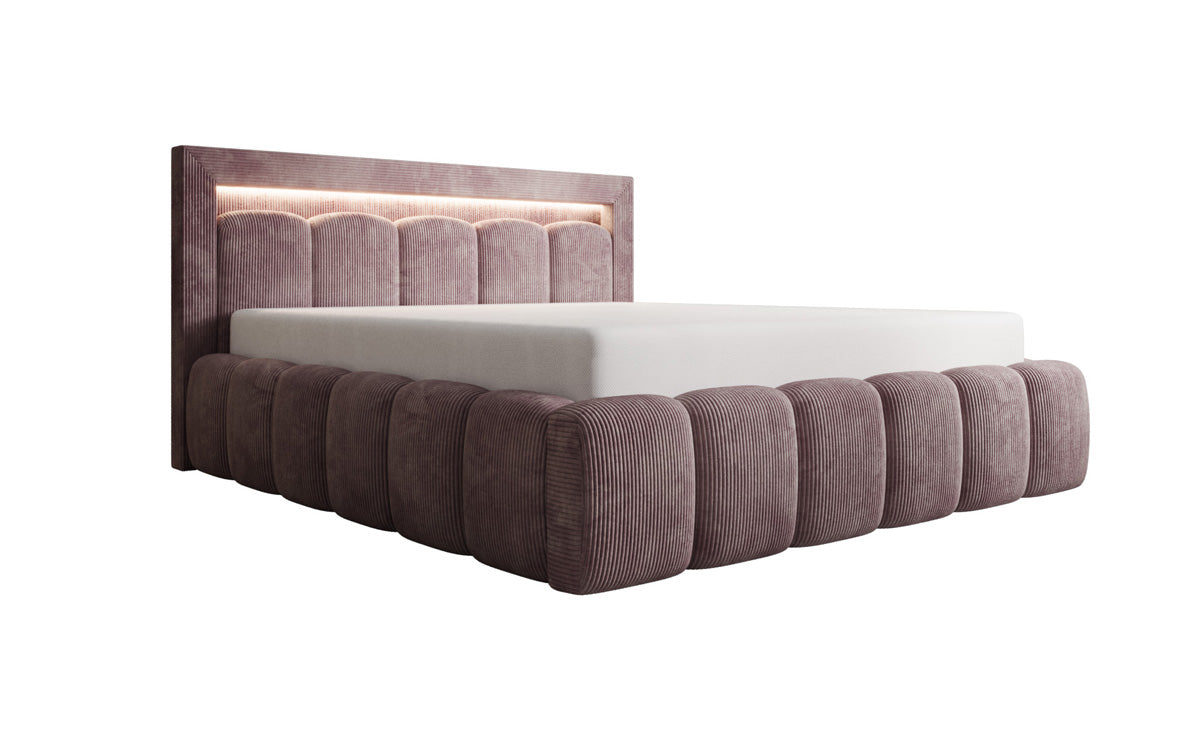 Designer gestoffeerd bed Lume in Ribstof met opbergruimte en RGB-verlichting