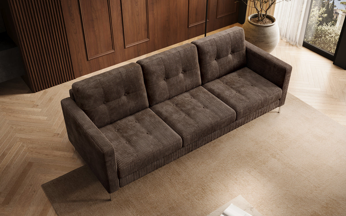 Canapé design 3 places Harvey avec fonction couchage et rabattable en Côtelé