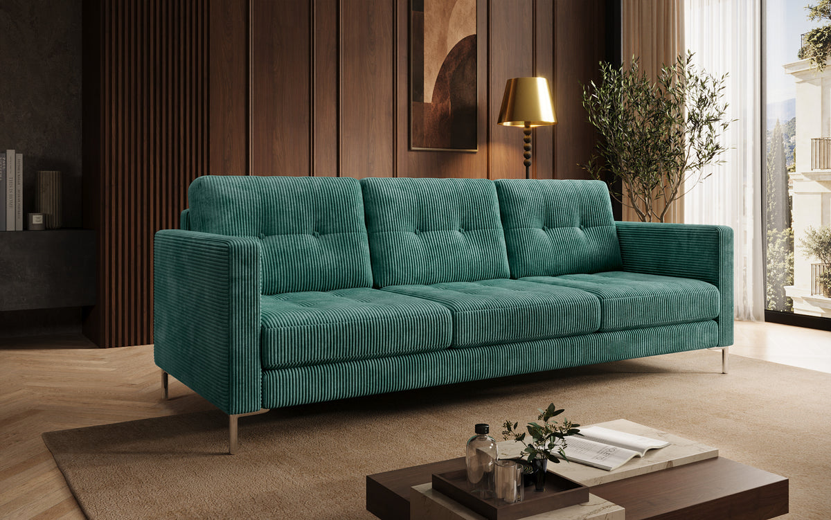 Canapé design 3 places Harvey avec fonction couchage et rabattable en Côtelé
