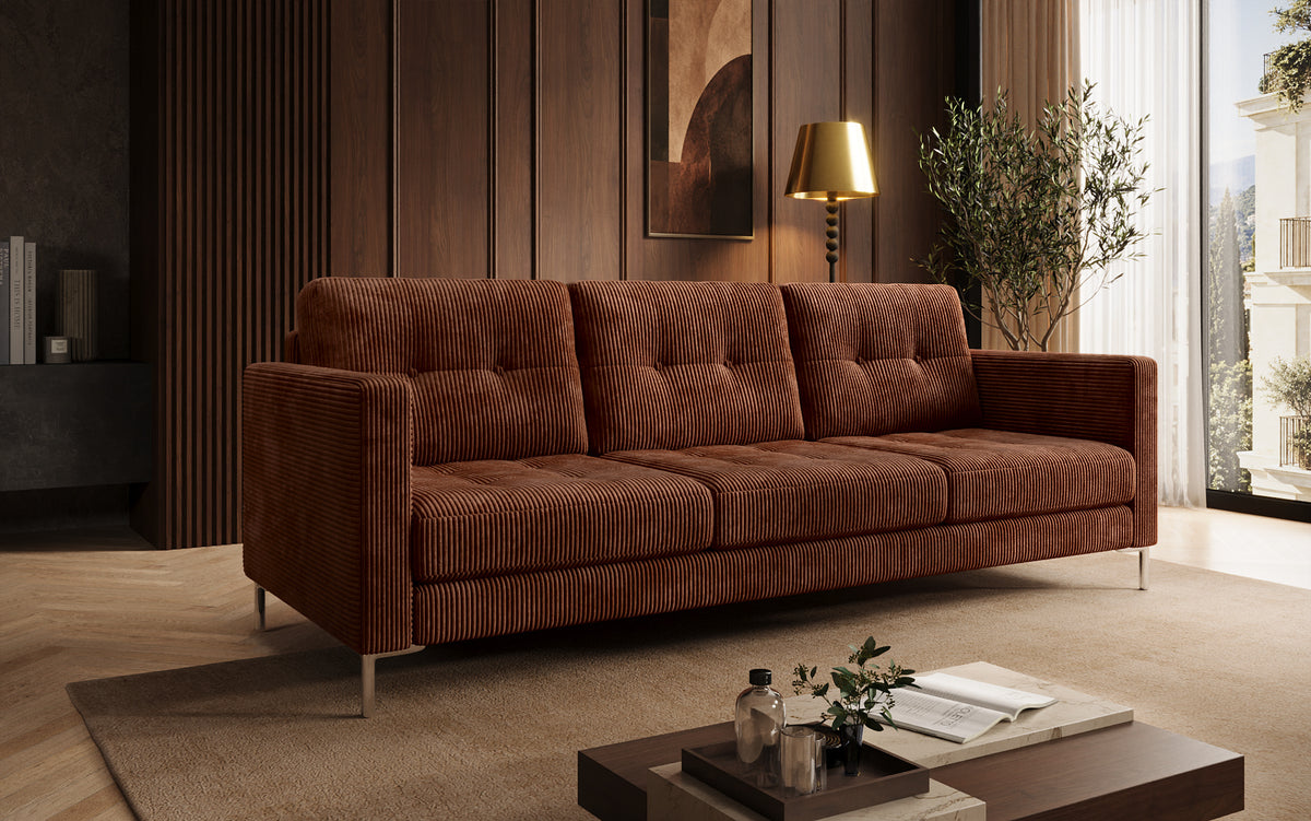 Canapé design 3 places Harvey avec fonction couchage et rabattable en Côtelé