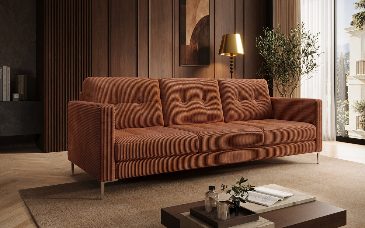 Canapé design 3 places Harvey avec fonction couchage et rabattable en Côtelé