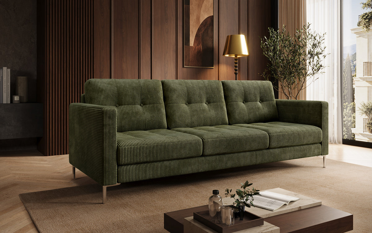 Canapé design 3 places Harvey avec fonction couchage et rabattable en Côtelé