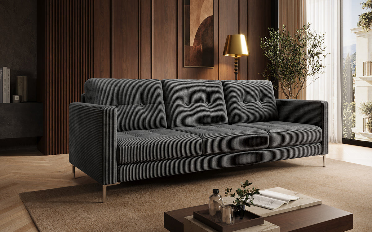Canapé design 3 places Harvey avec fonction couchage et rabattable en Côtelé