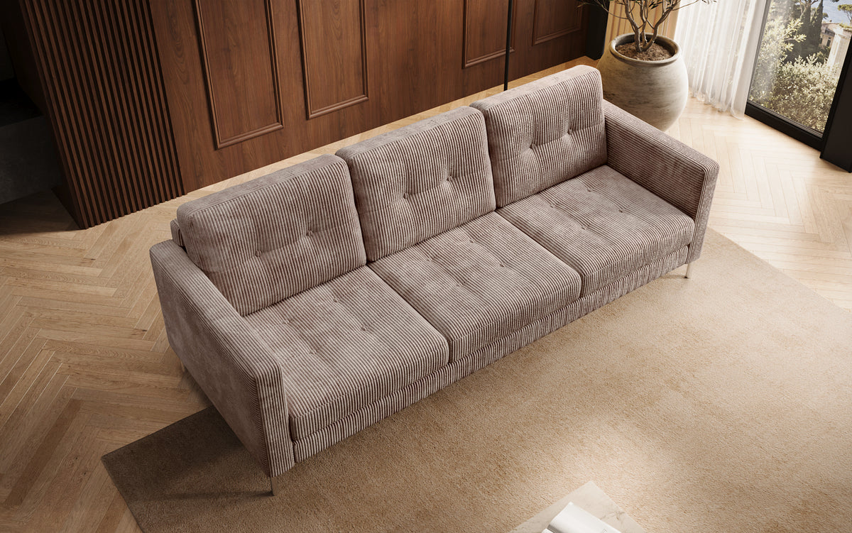 Canapé design 3 places Harvey avec fonction couchage et rabattable en Côtelé