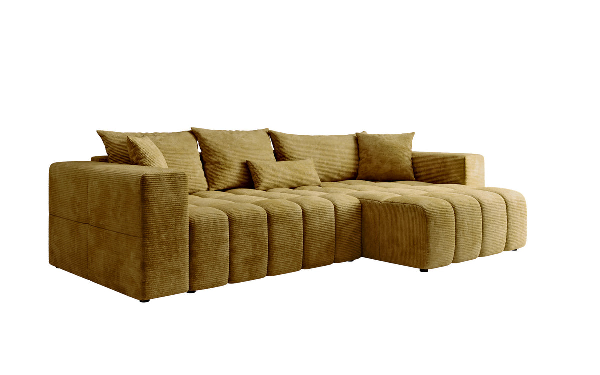 Designer Ecksofa Momo mit Schlaf- und Klappfunktion in Cord