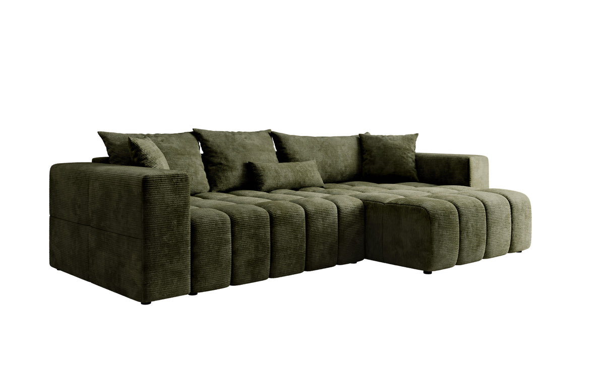 Designer Ecksofa Momo mit Schlaf- und Klappfunktion in Cord