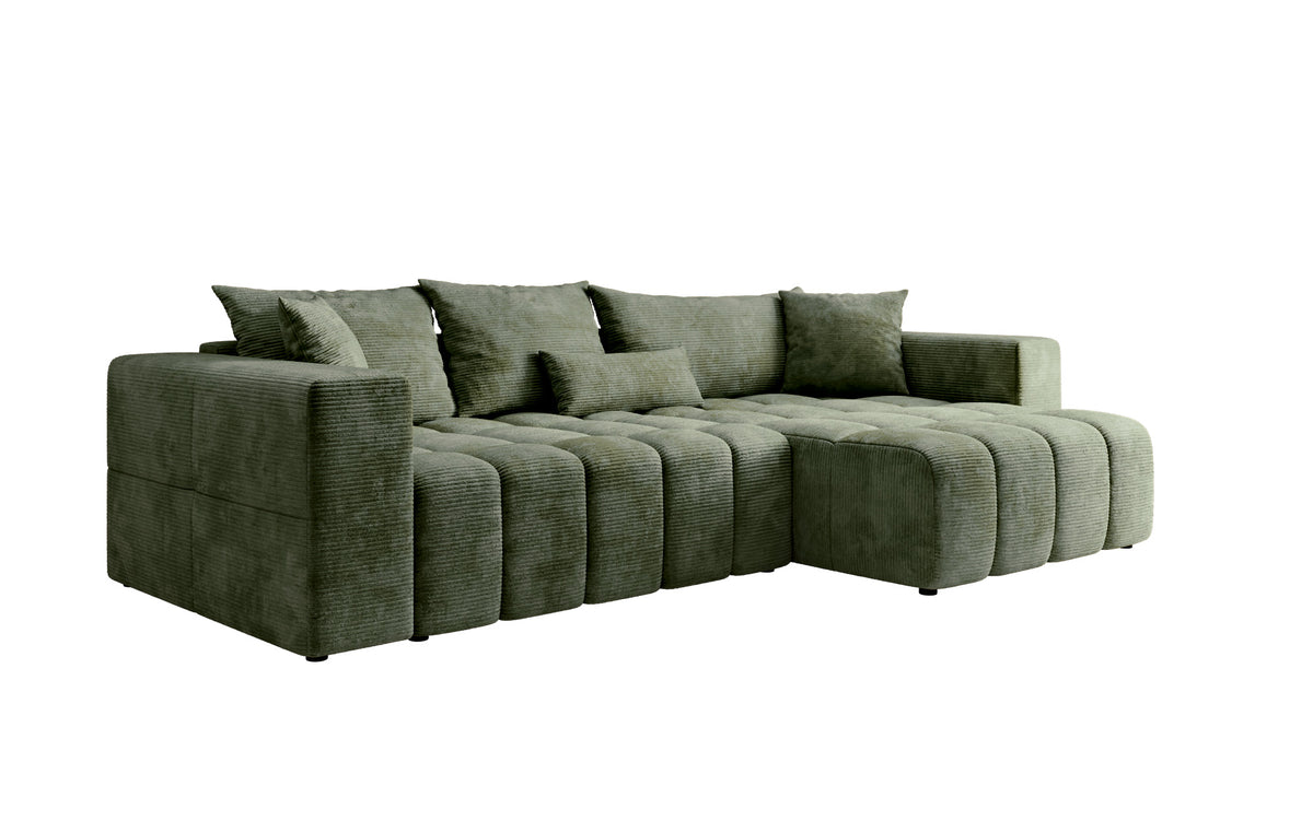 Designer Ecksofa Momo mit Schlaf- und Klappfunktion in Cord