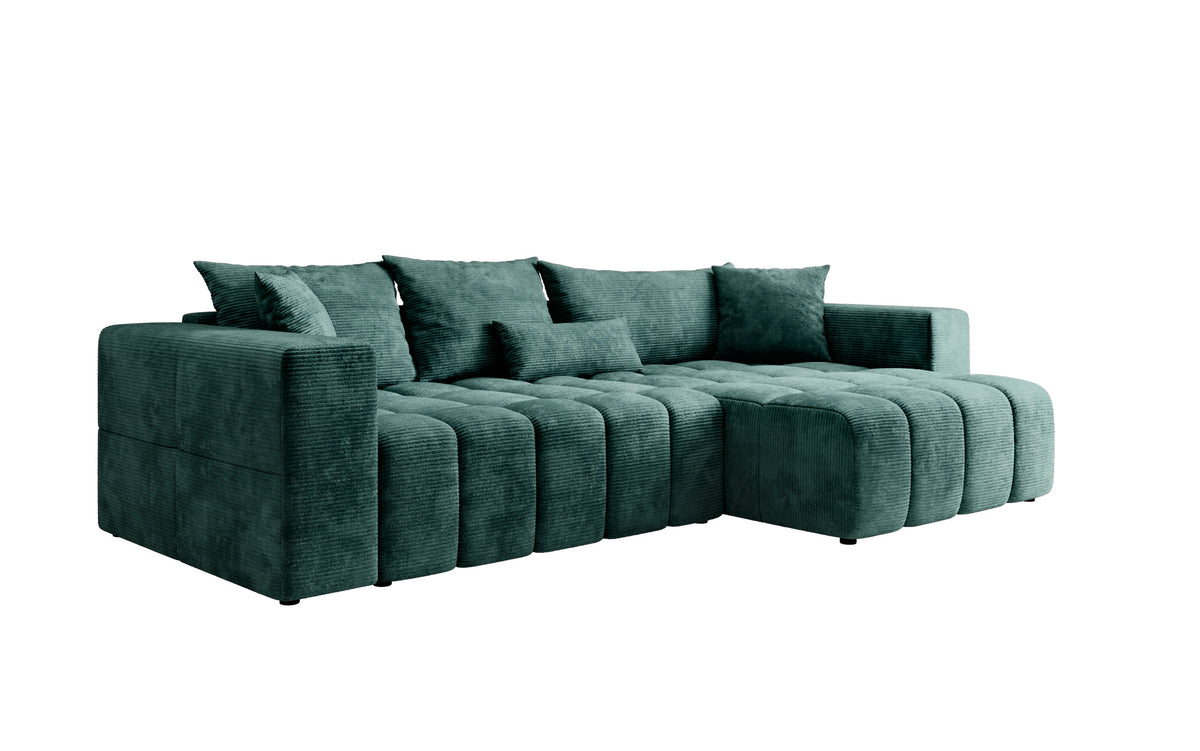 Designer Ecksofa Momo mit Schlaf- und Klappfunktion in Cord