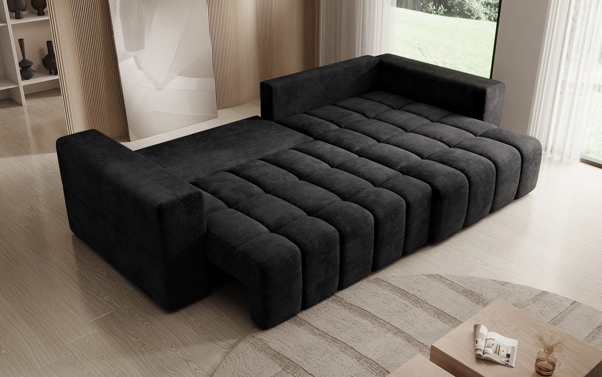 Designer Ecksofa Momo mit Schlaf- und Klappfunktion in Cord