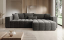 Canapé d'angle design Momo avec fonction couchage et rabattable en tissu structuré