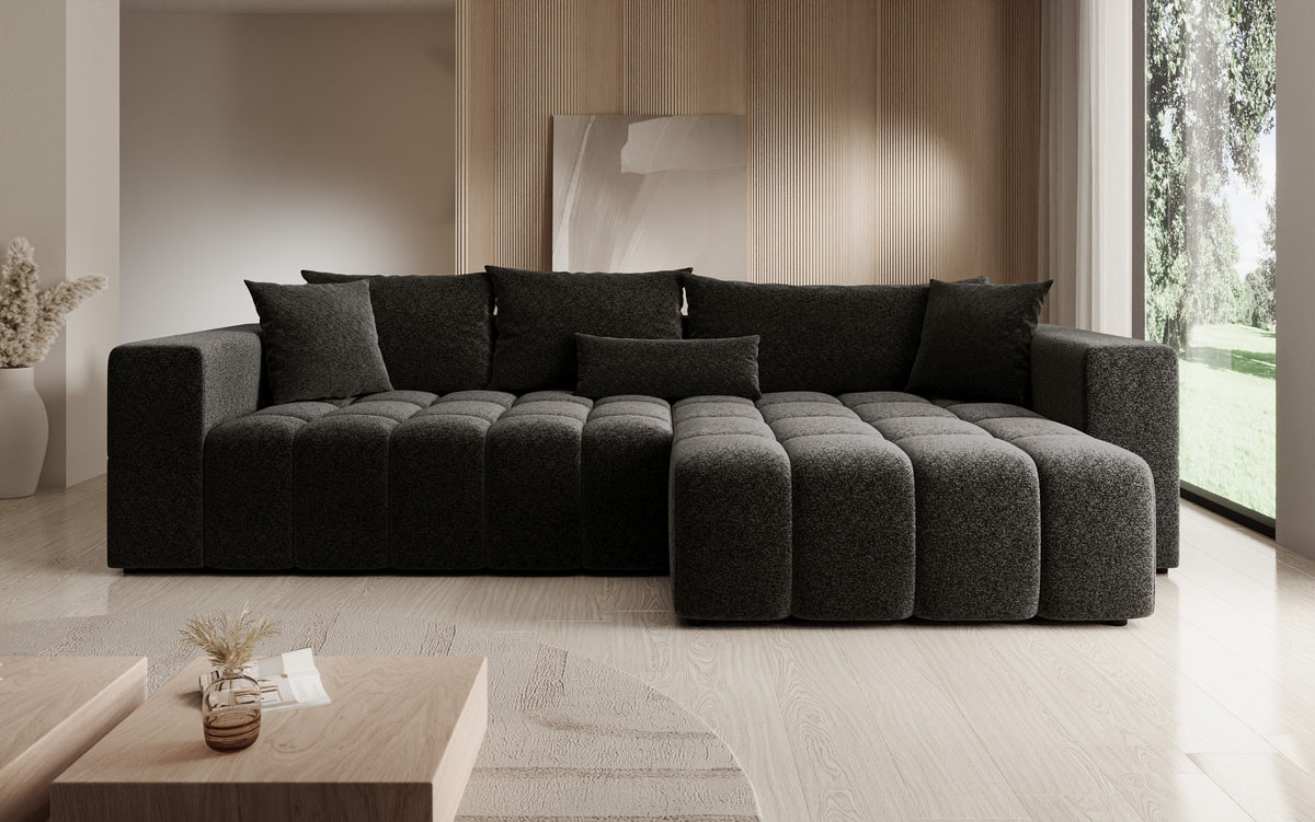 Designer hoekbank Momo met slaap- en klapfunctie in structuurstof