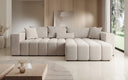 Canapé d'angle design Momo avec fonction couchage et rabattable en tissu structuré