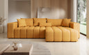 Canapé d'angle design Momo avec fonction couchage et rabattable en tissu structuré