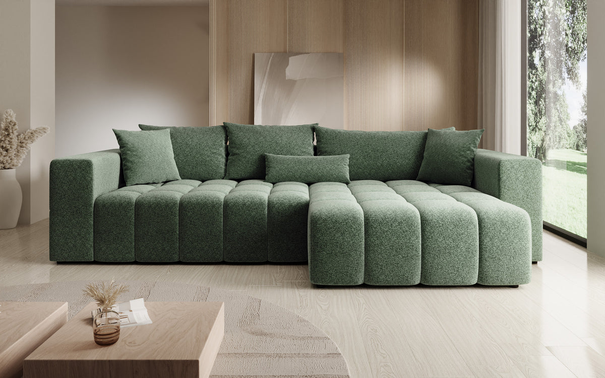 Designer hoekbank Momo met slaap- en klapfunctie in structuurstof