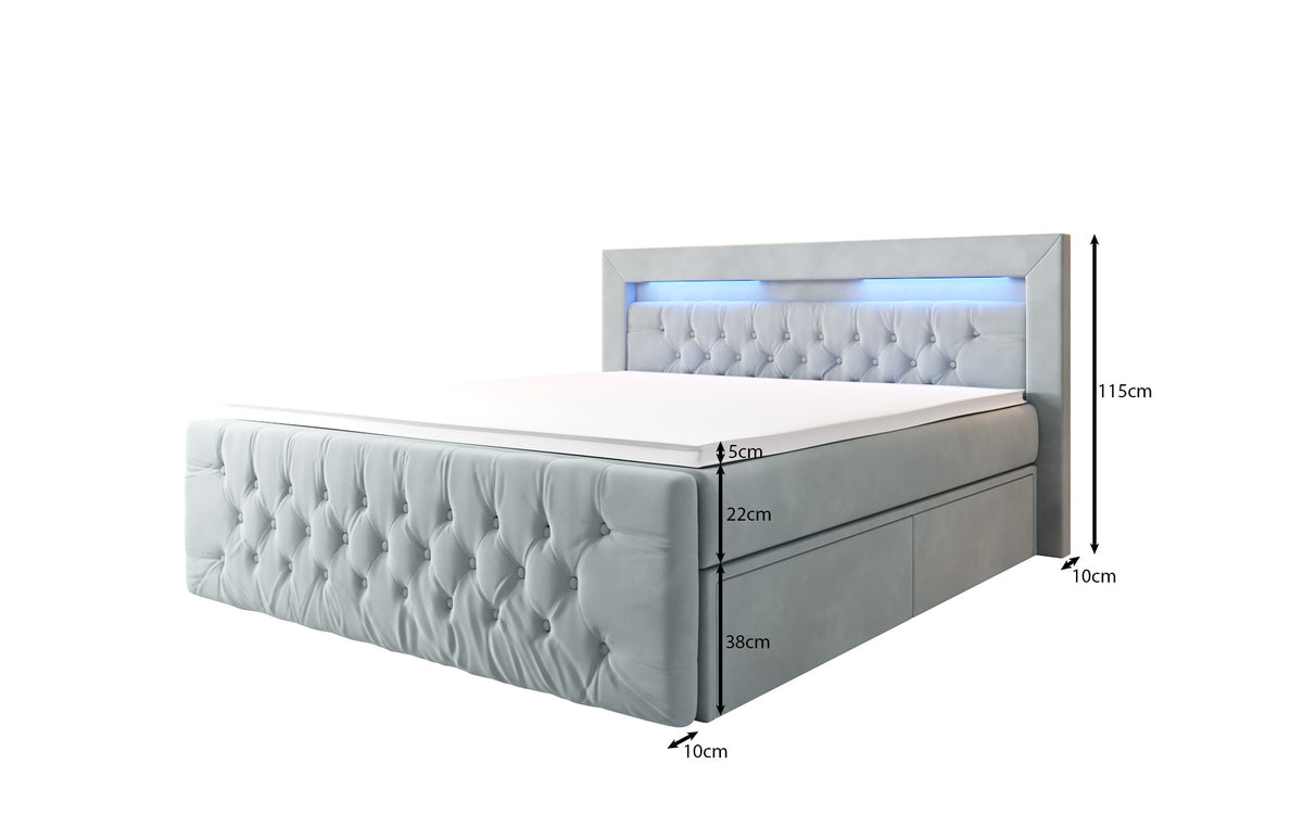Boxspringbett Menzogna Samt mit LED und Stauraum (2 Schubladen)