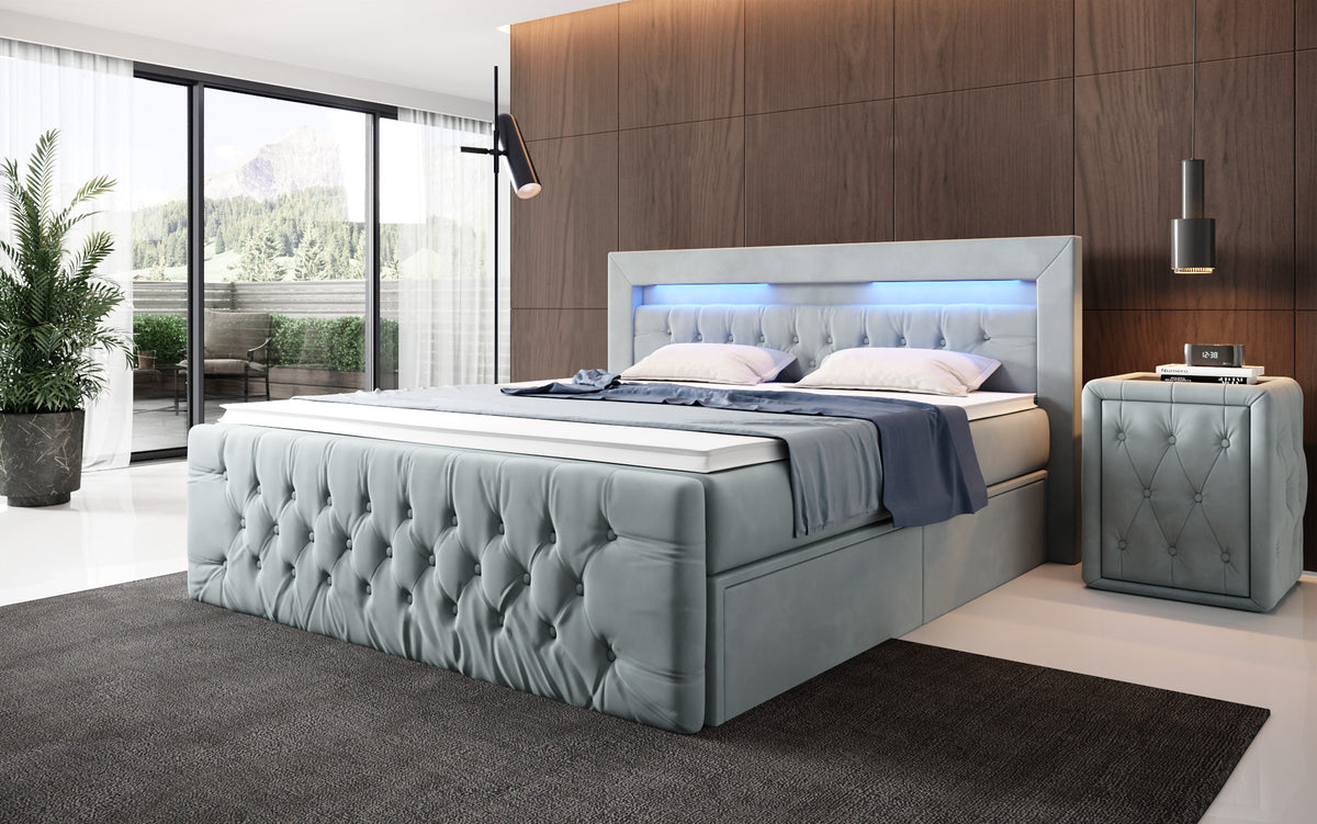 Boxspringbett Menzogna Samt mit LED und Stauraum (2 Schubladen)