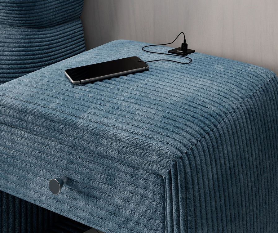 Designer nachtkastje Lilly met USB-aansluiting in Ribstof