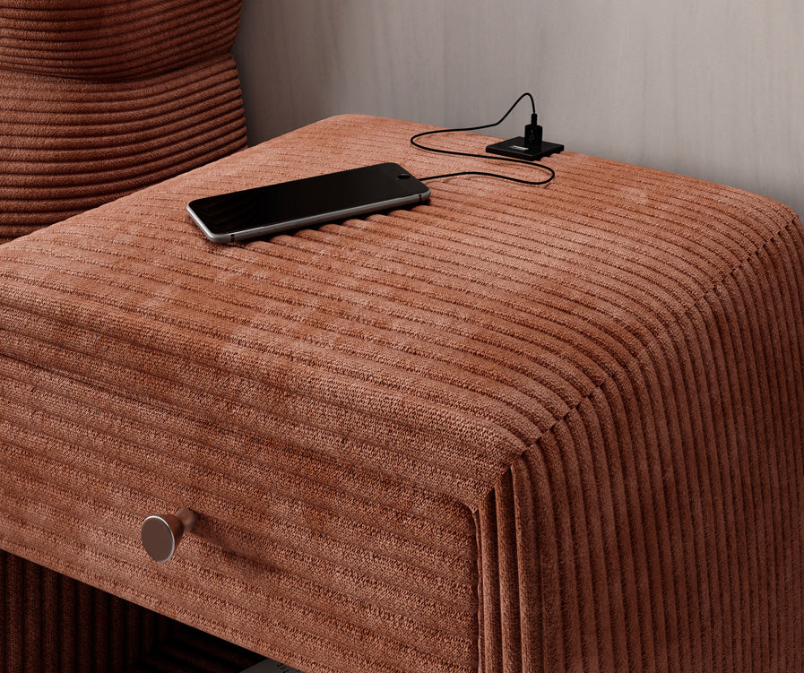 Designer nachtkastje Lilly met USB-aansluiting in Ribstof