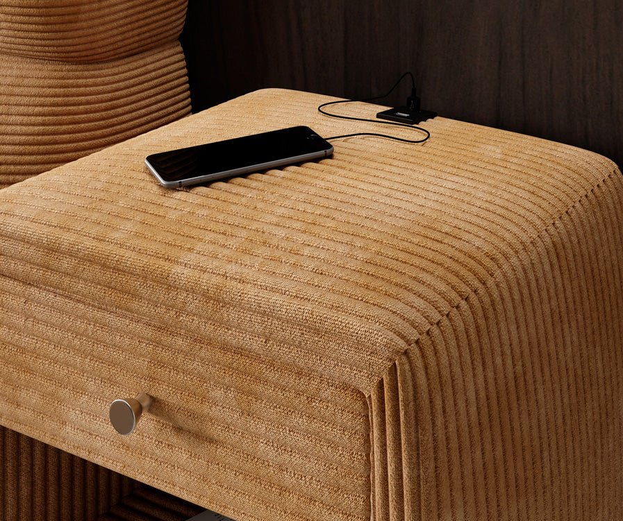 Designer nachtkastje Lilly met USB-aansluiting in Ribstof