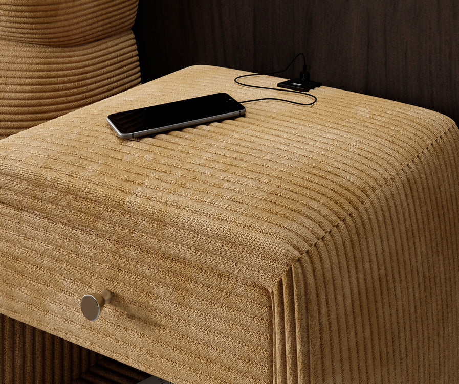 Designer nachtkastje Lilly met USB-aansluiting in Ribstof